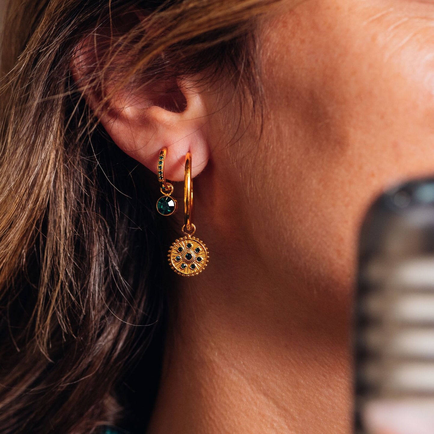 iXXXi Jewelry Hoop Charms Stone Emerald