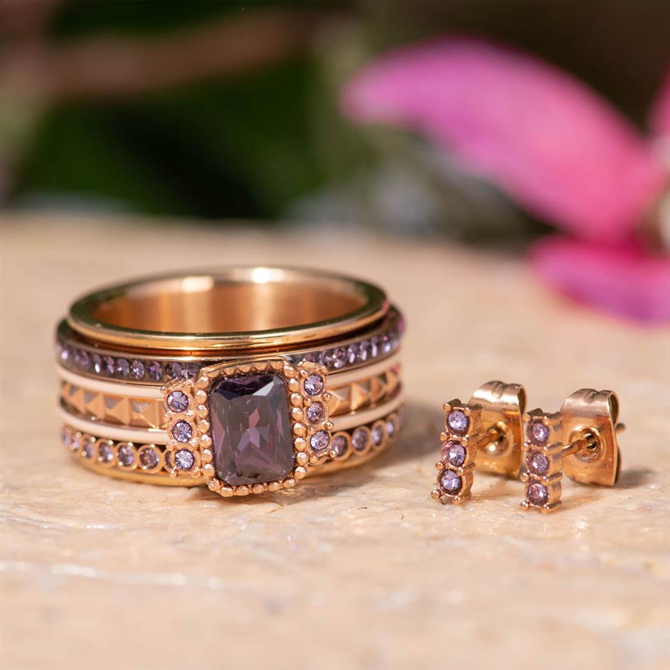 iXXXi Jewelry Ear Studs Triple Stone Tanzanite Rosé